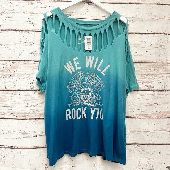 TORRID Queen Teal Dip-Dye Slashed Relaxed Fit Top Sz 2 - Picture 5 of 10